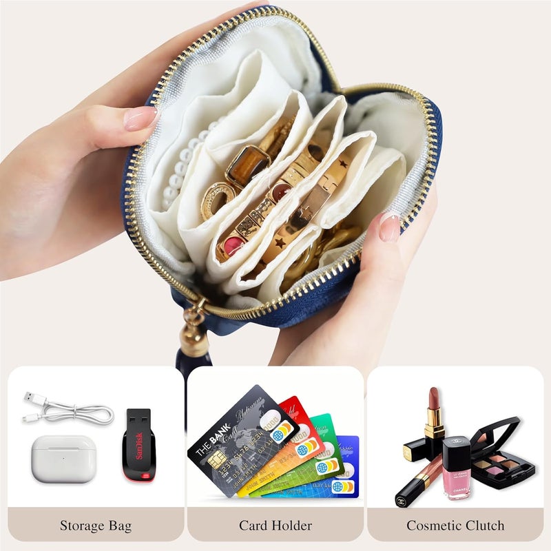 Stratalife Travel Jewelry Case Organizer for Women Portable Jewelry Box with Small Pouches for Gemstones Healing Crystal Bracelets, Necklace Bangles Storage, Gift Ring Holder, Blue Tassel - Image 4